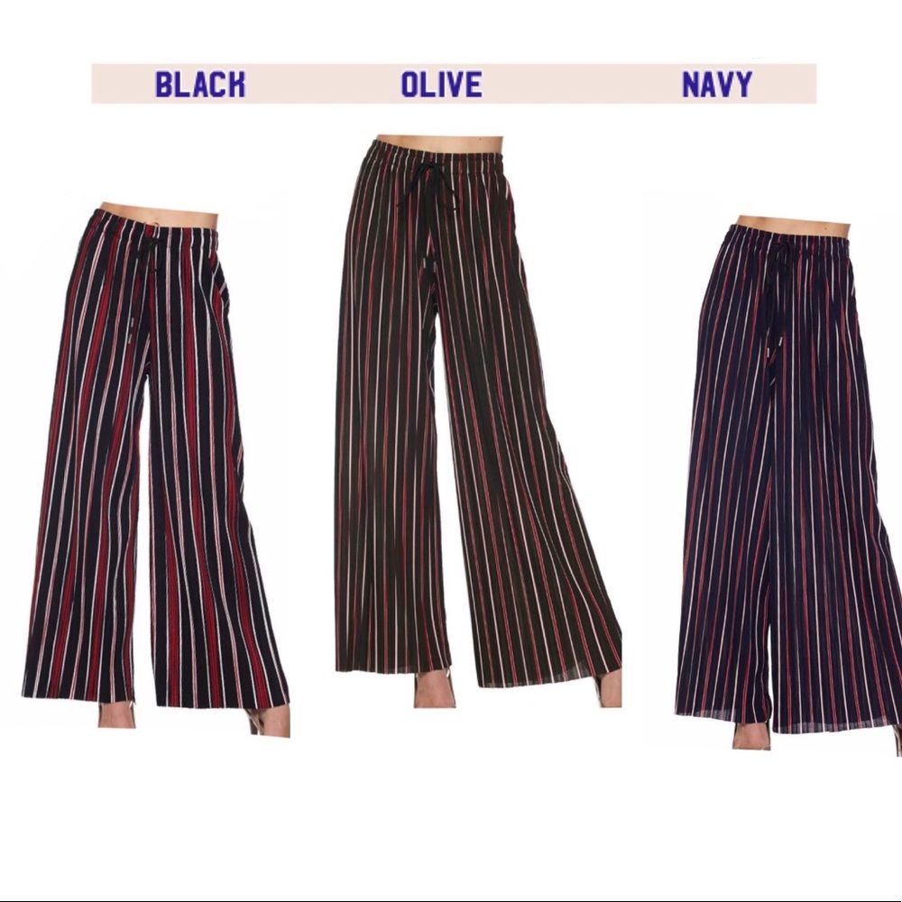 Striped Pleated Palazzo Wide Leg Pants